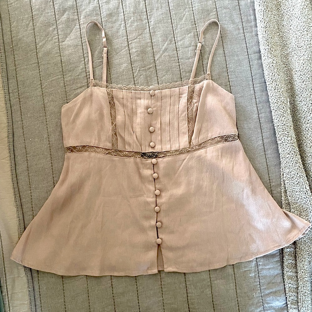 Wild Fable - Beige Lacey Button Up Babydoll Top